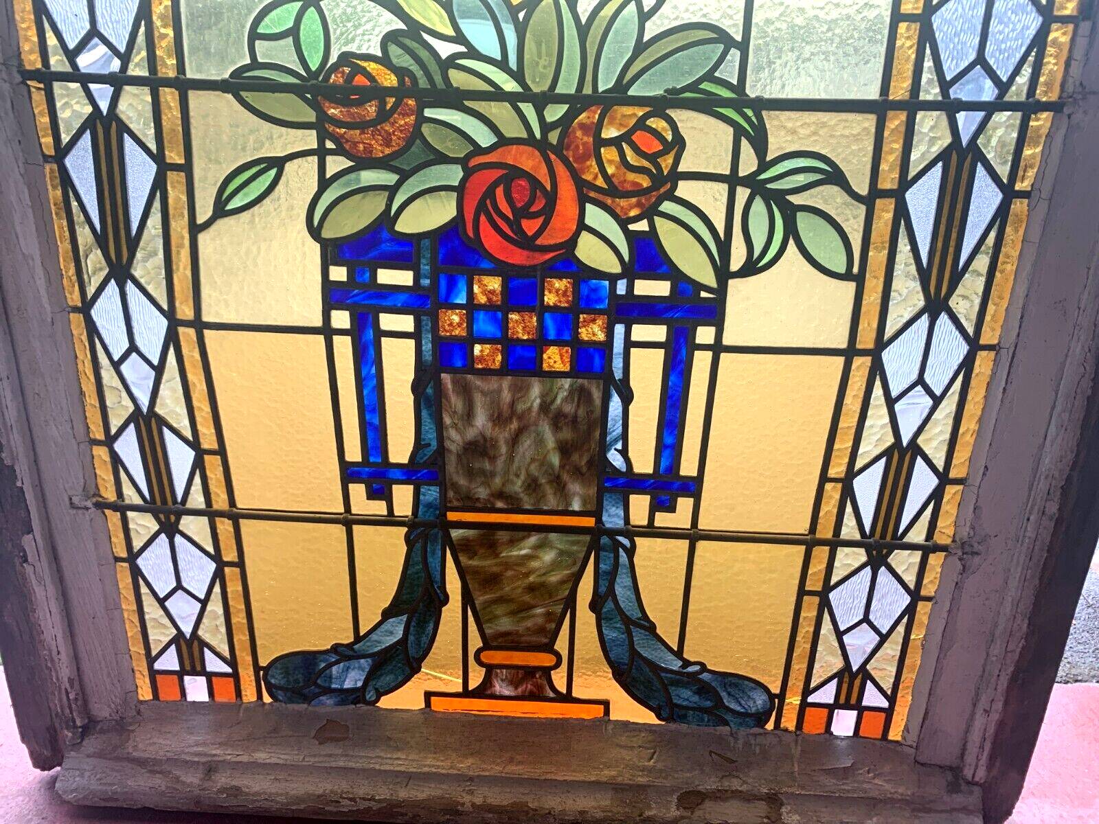 20th century Art Deco stained glass panel