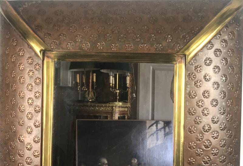 Mirror in metal and copper, dated around 1970 - 52 cm x 33 cm