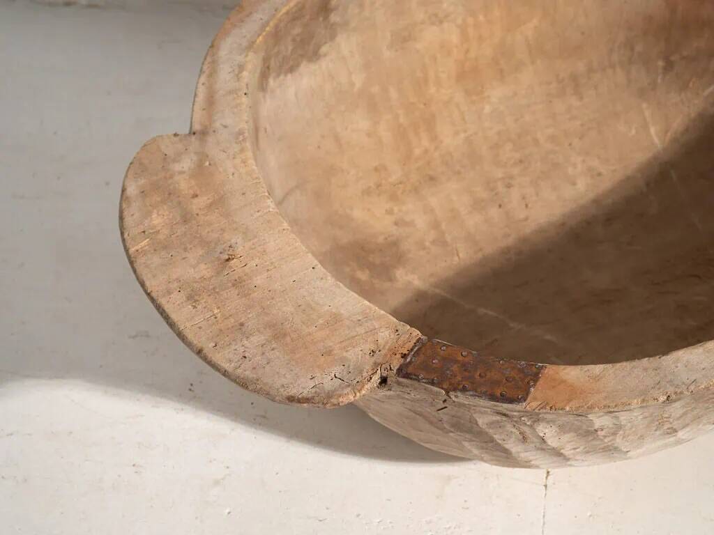 Large antique solid wood bowl (c.1900) #1