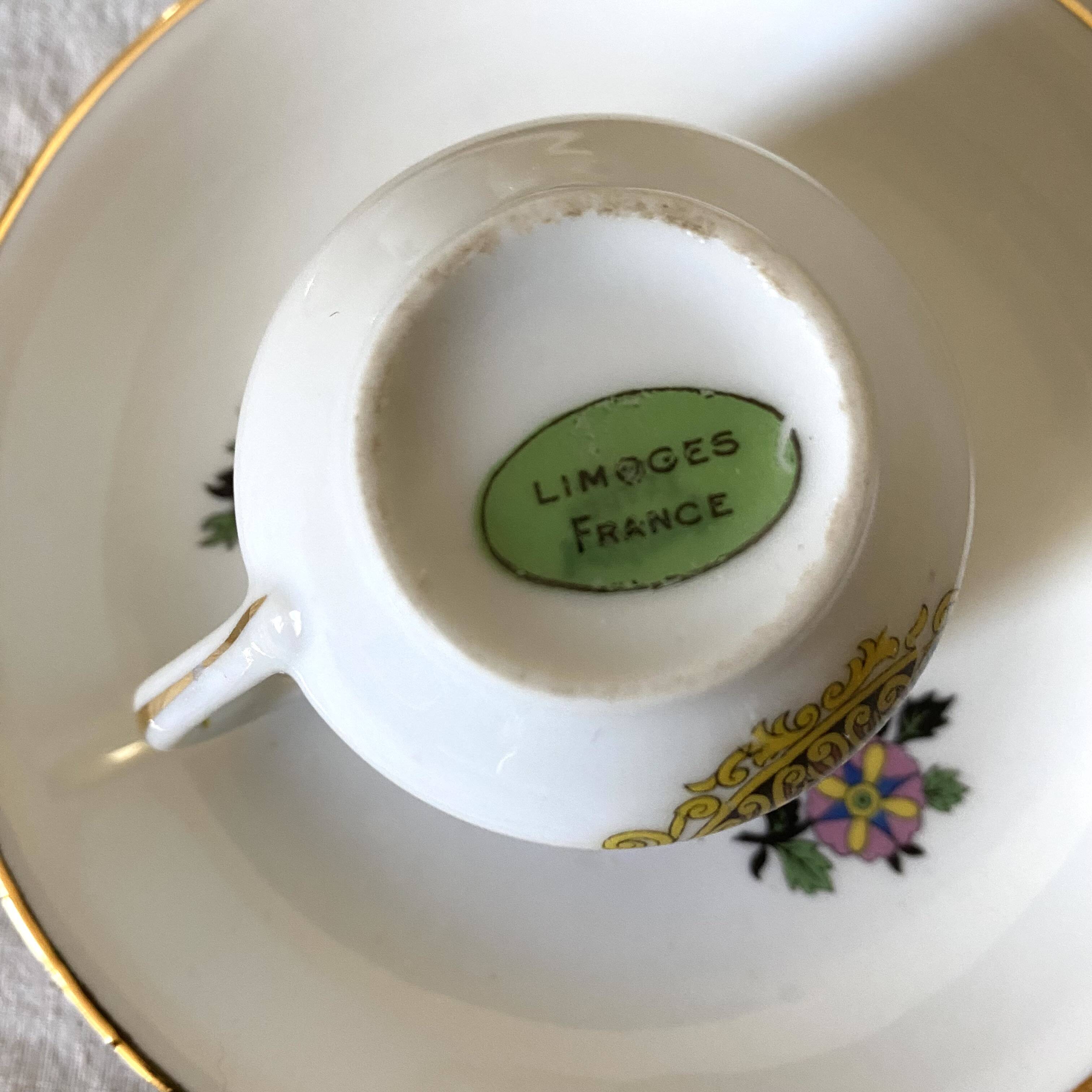 Floral coffee cups in Limoges porcelain