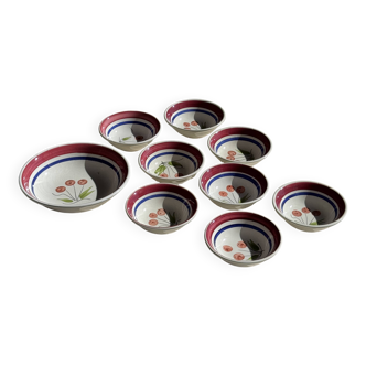 Vintage Italian Fruit Salad Set: Salad Bowl and 8 Bowls