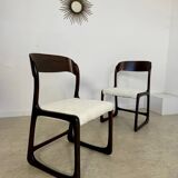 Set of 2 Baumann sled chairs in wood and terry fabric, 60s design