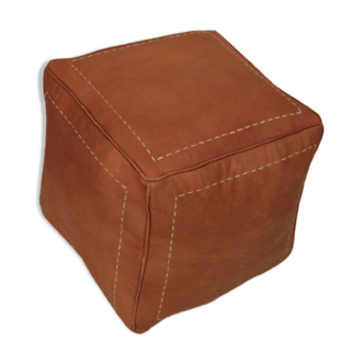 Moroccan square pouf brown wood