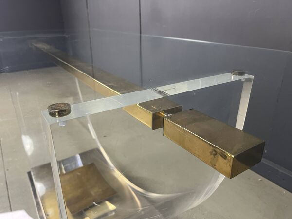 Table à manger vintage en lucite et laiton, années 1970