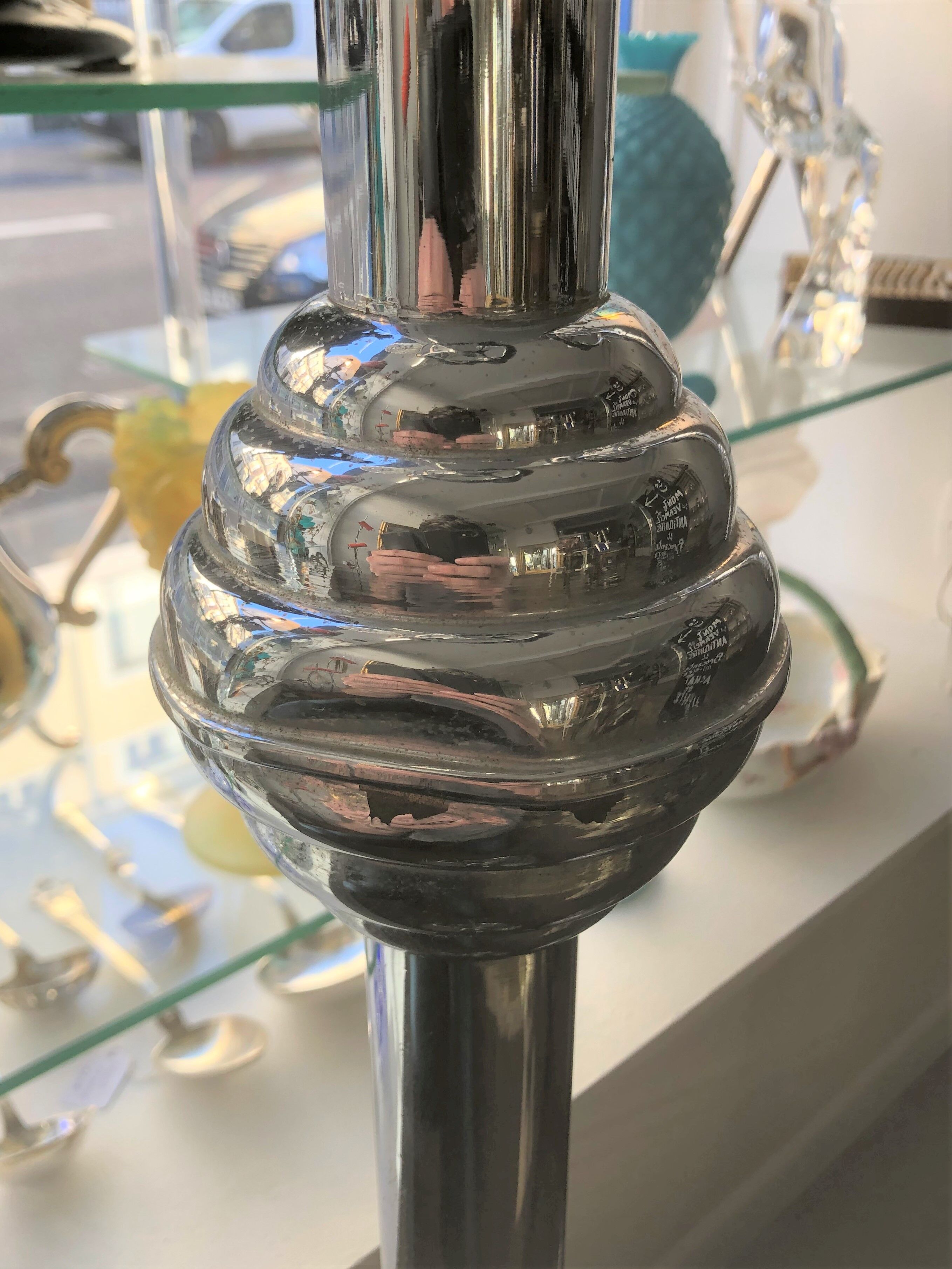 Pair of chrome metal flashlights, circa 1970, 8 lights, 160 cm