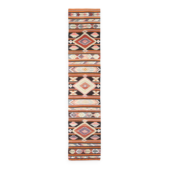Pink & Brown Turkish Vintage Kilim Runner Rug, 77x387Cm