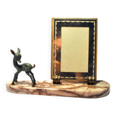 Cadre photo Art Déco Statuette en bronze Bambi et verre miroir 1940
