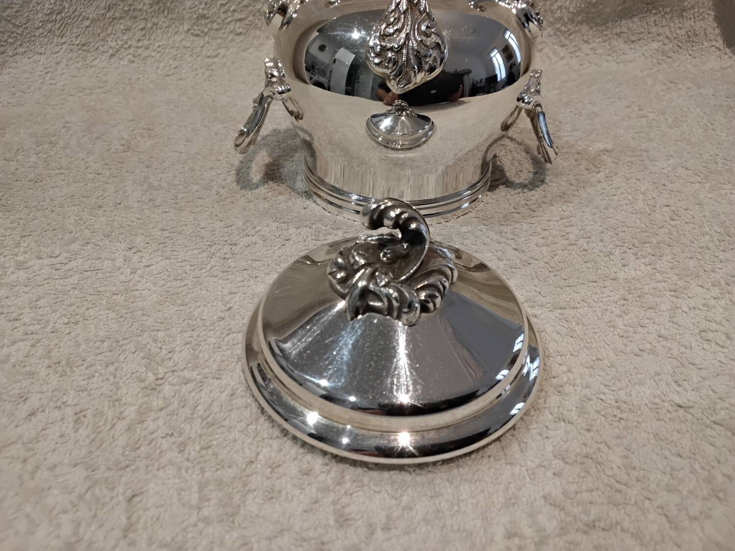 Silver-plated metal sugar bowl by Christofle silversmiths, Marly rocaille pattern