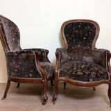 Pair Of Louis XV Style Bergères In Walnut Circa 1850