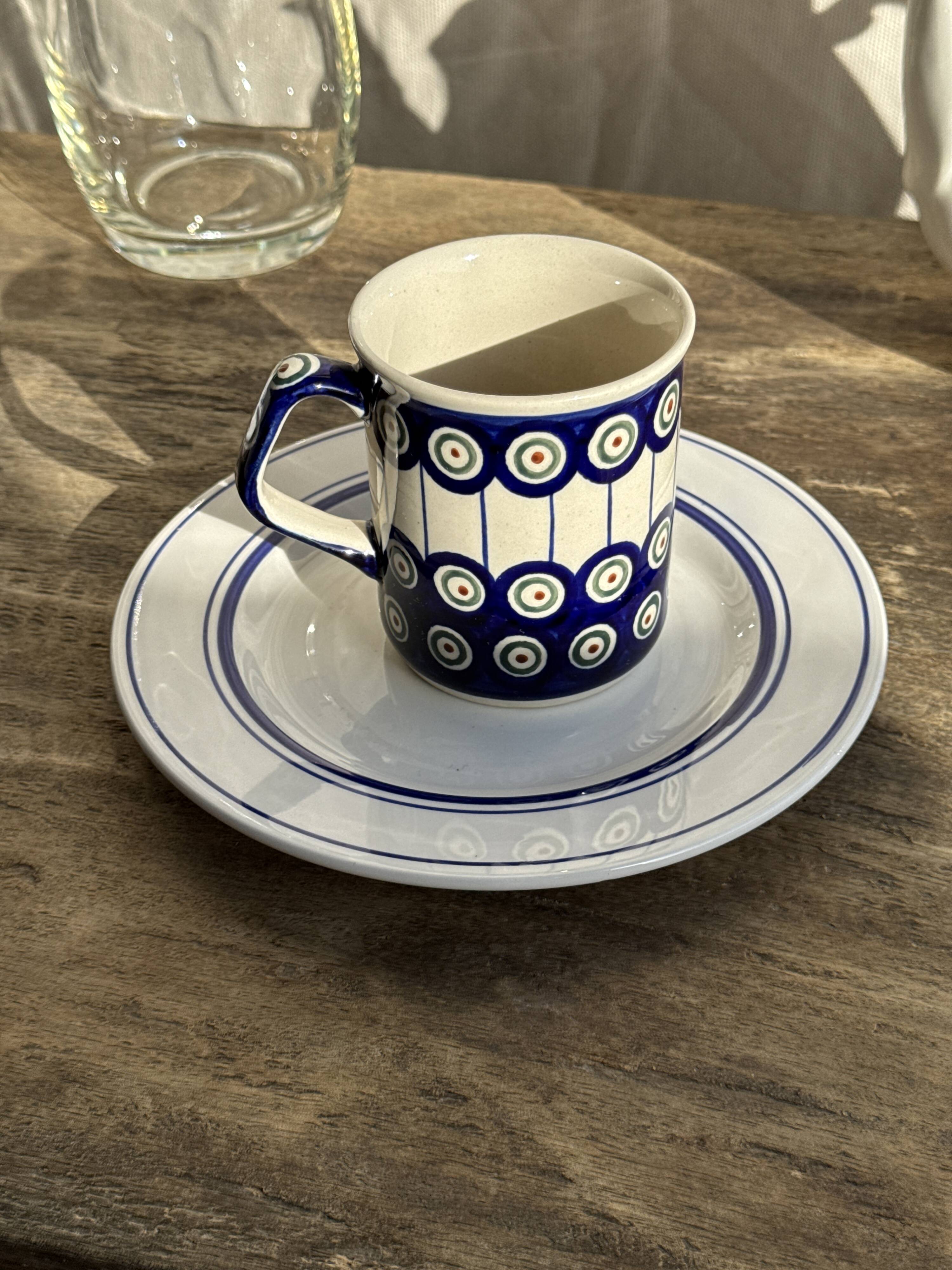 Mug en grès émaillé bleu de Bolesławiec H9,5 D11