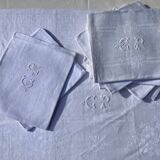 10 old damask and monogrammed napkins