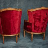 Paire de fauteuils cabriolets de style Louis XVI – velours rouge & bois