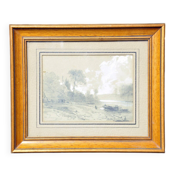Charles-Théodore Sauvageot graphite river landscape