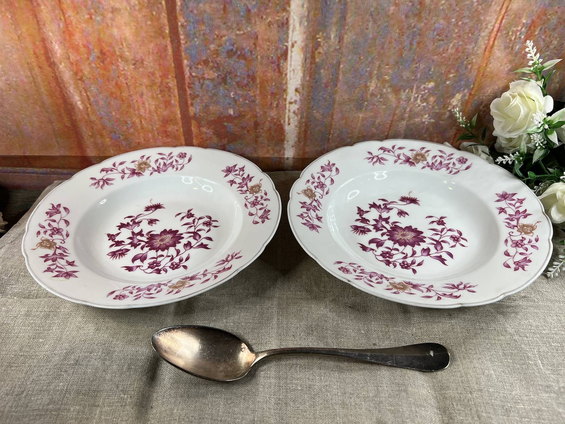 2 Christofle soup plates by Bernardaud Limoges