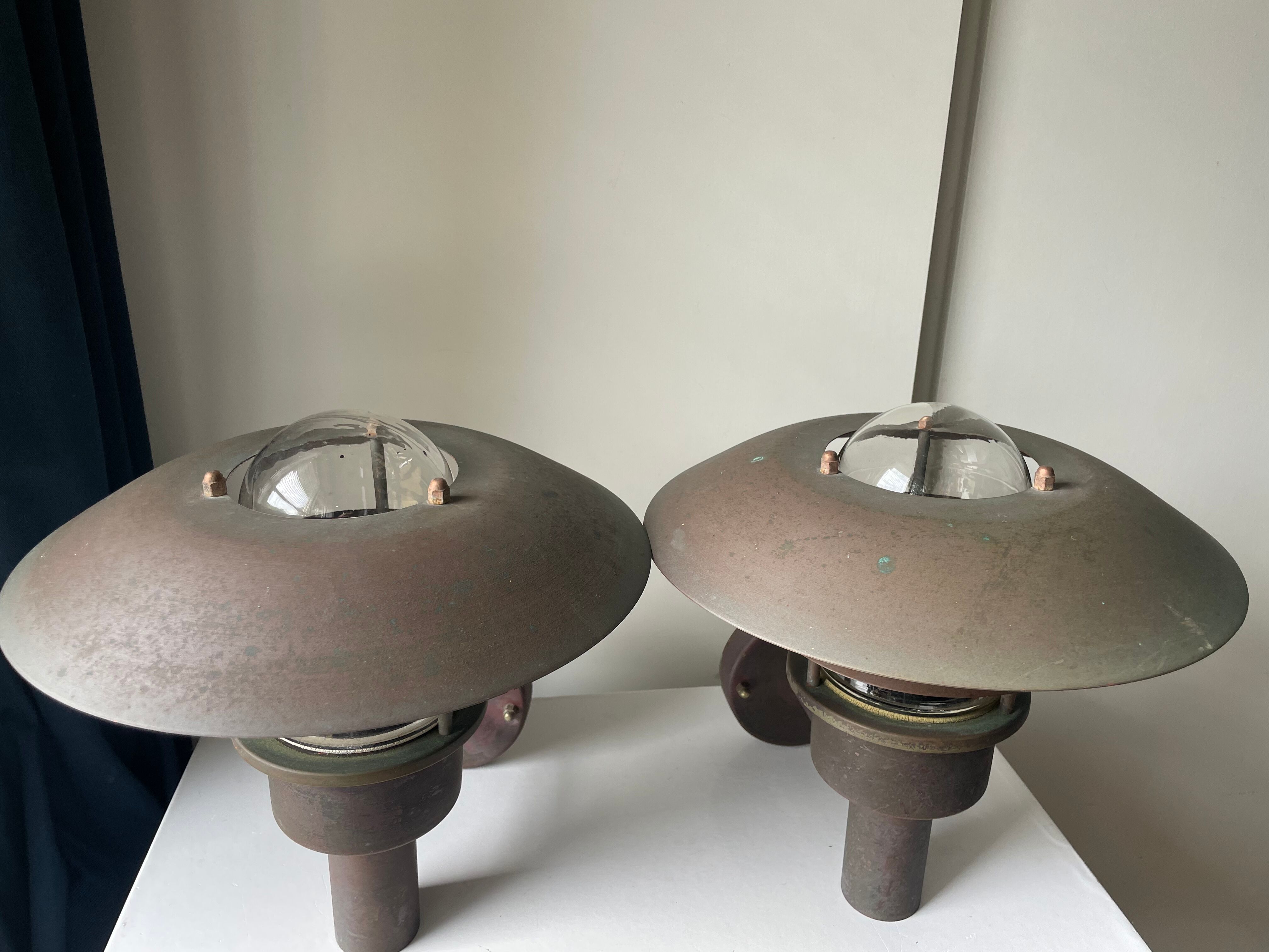 Pair of classic danish vintage  outdoor wall lamps in copper