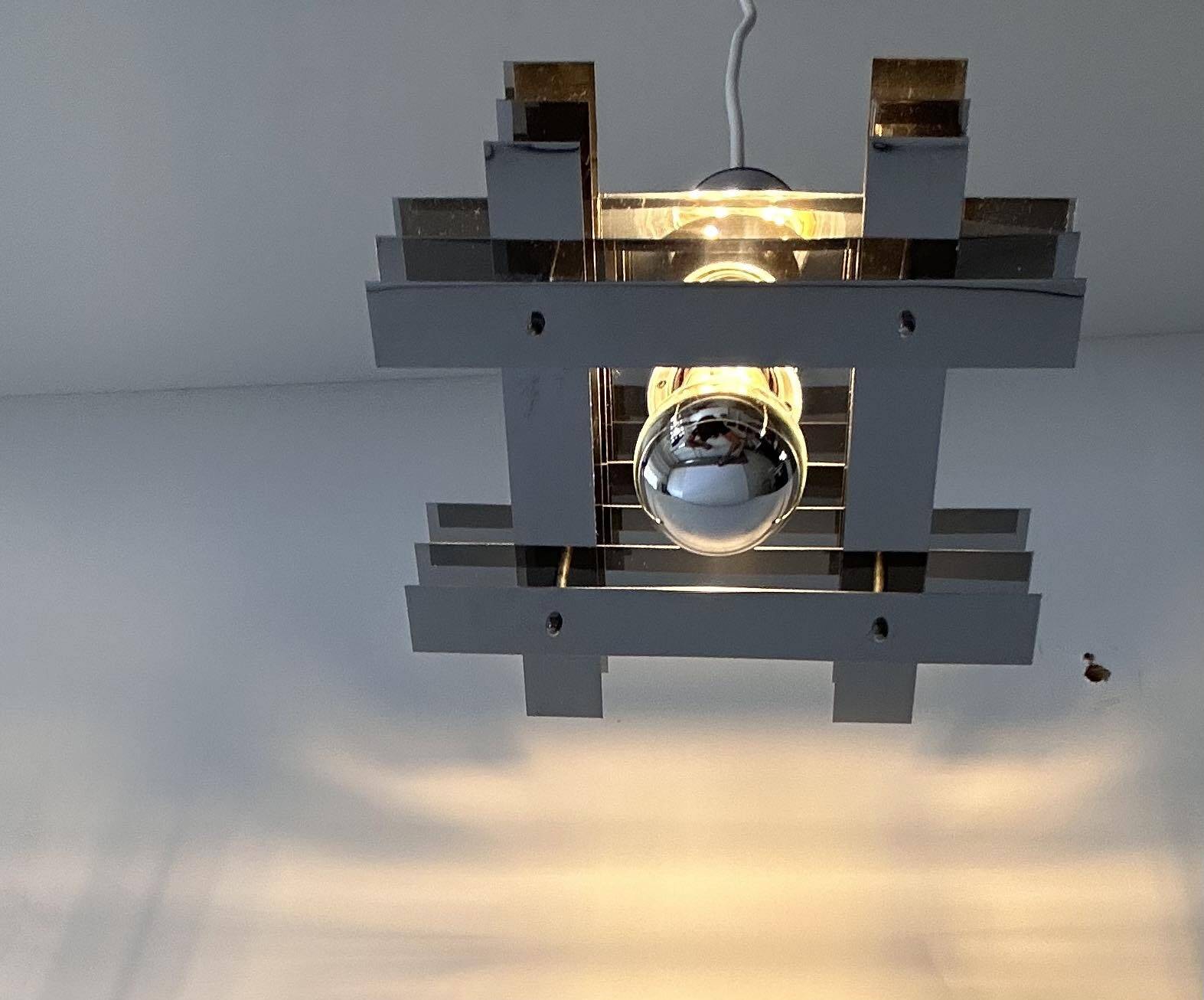 Vintage geometric pendant light, chrome metal, France 1960s