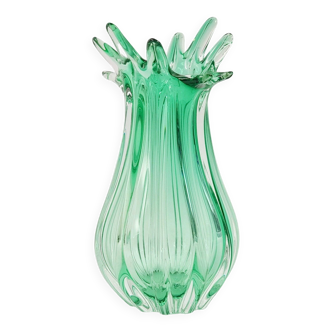 Vase mid-century vert côtelé en verre de murano de seguso vetri d'arte, italie, 1960s