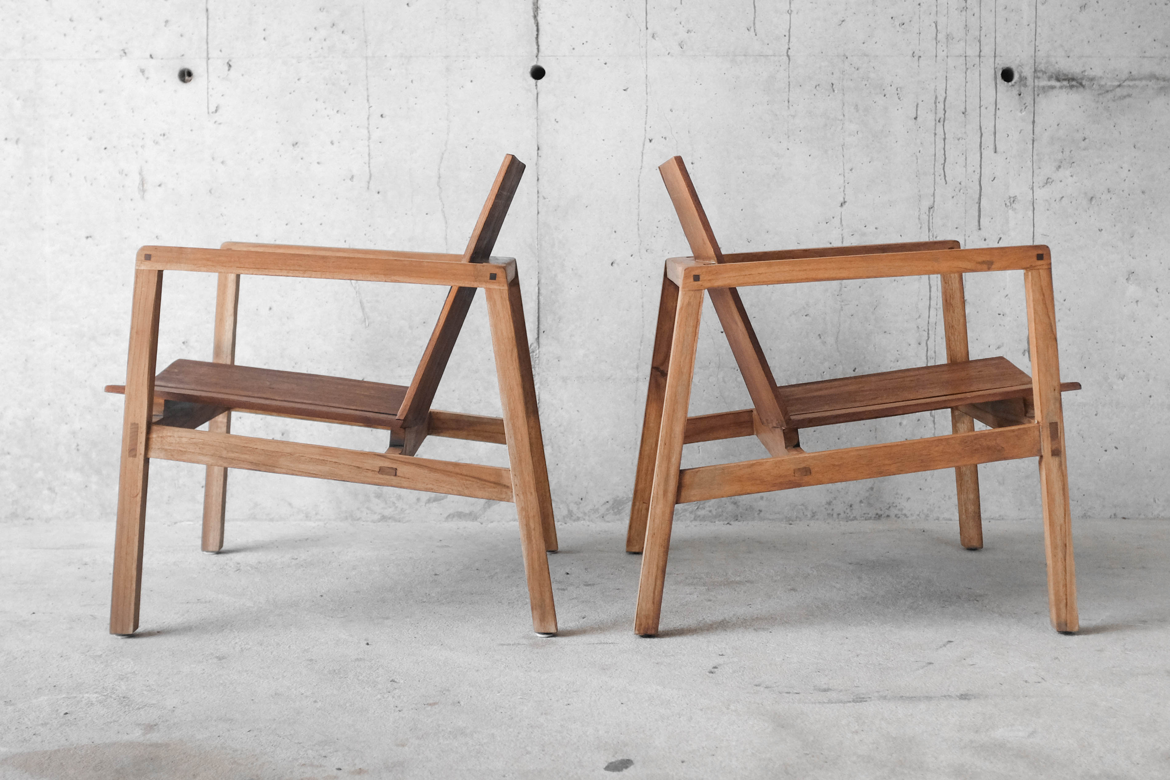 Pair of solid wooden armchairs 70