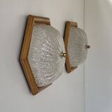 Pair of vintage wall lights, pine and Murano glass, Italy 1980