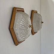 Pair of vintage wall lights, pine and Murano glass, Italy 1980