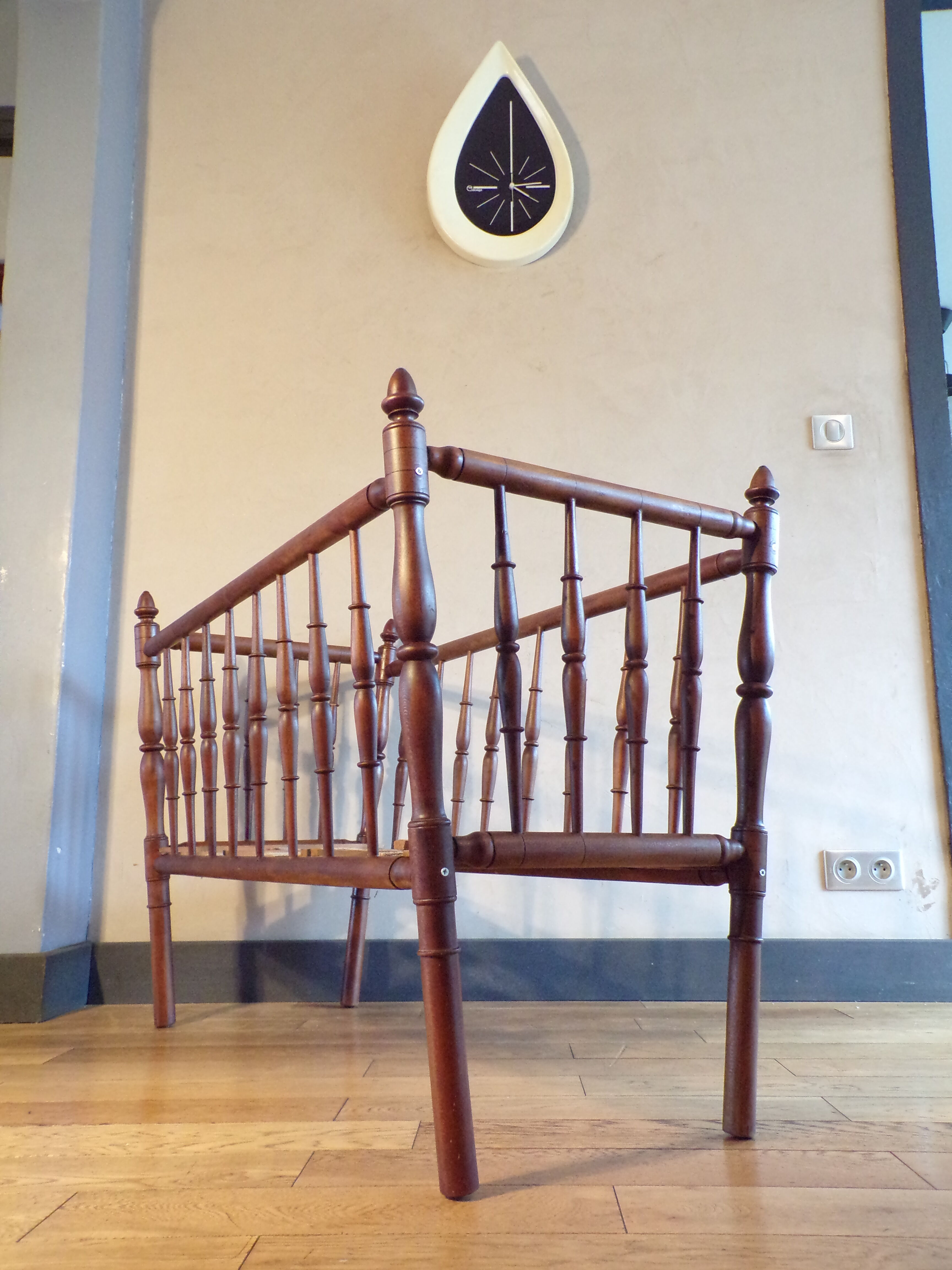 Vintage wooden child bed turned