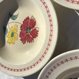 Set de 8 assiettes creuses fleurs bordeaux et jaune