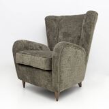 Paolo Buffa Mid-Century Modern Italian Walnut and Coating Boucle Armchair