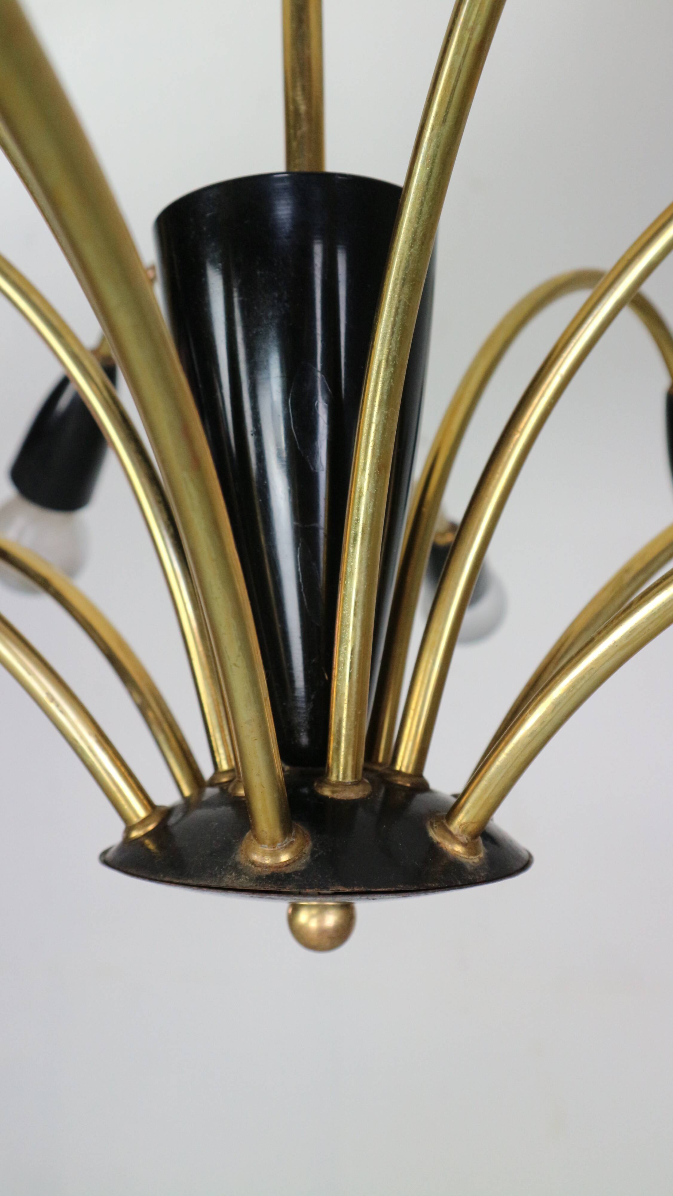 Italian Black and brass 12 arm Spider Chandelier  1950s