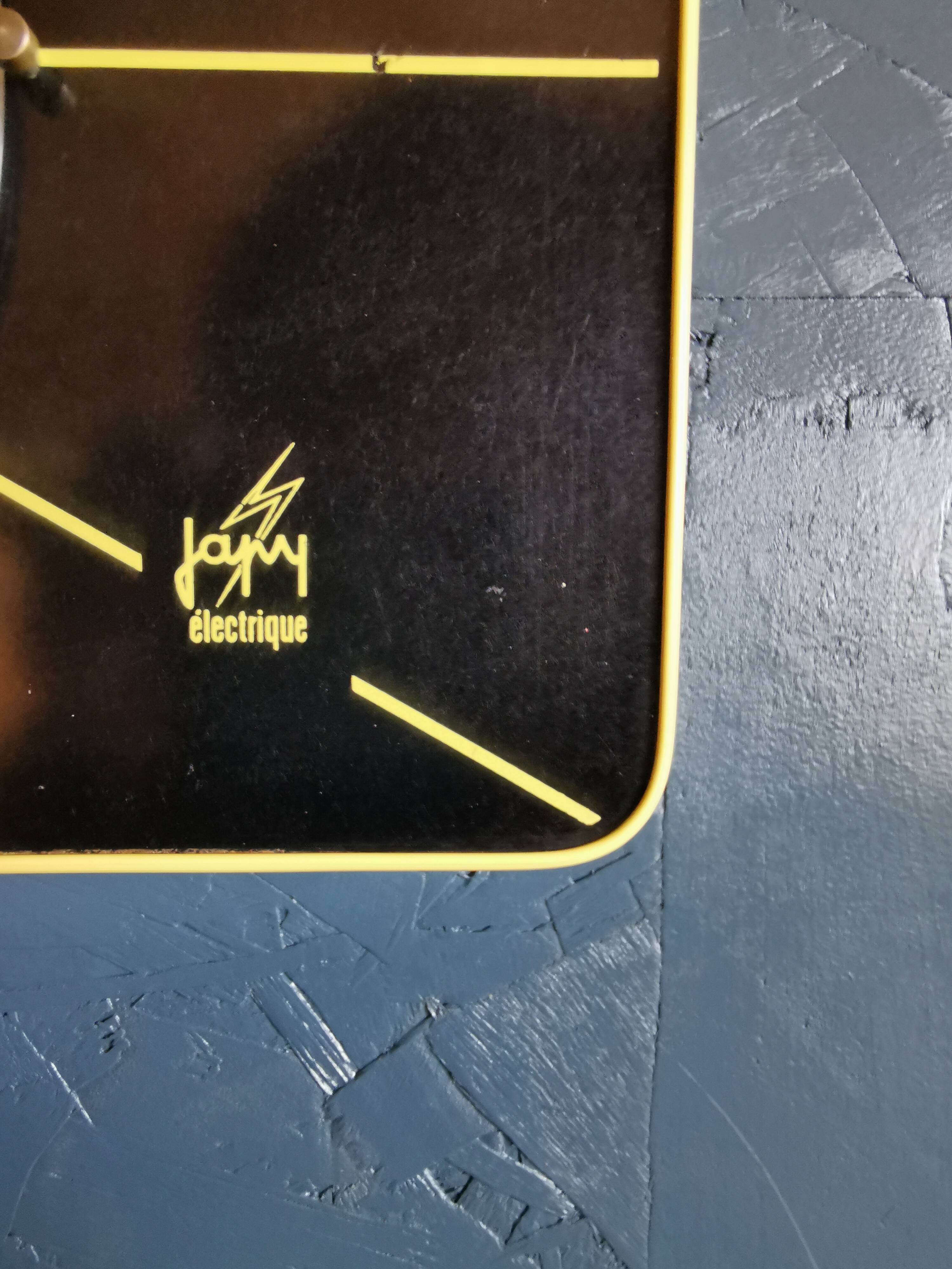Vintage formica clock silent rectangular wall clock "Japy electric black yellow"