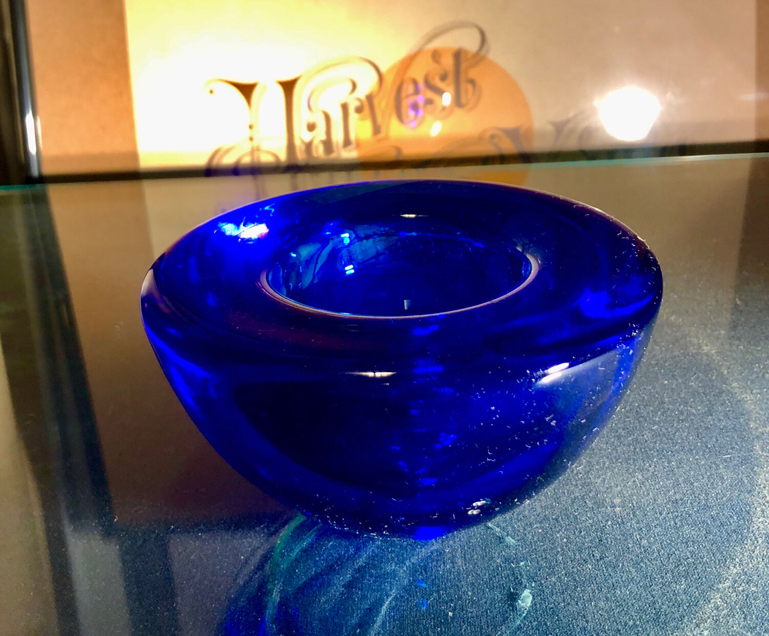 Bougeoir en cristal bleu royal de Kosta Boda par Anna Ehrner, années 1990