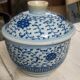Antique blue and white porcelain pot from china, qing dynasty, 19th century