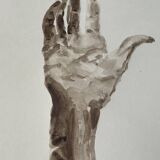 Painting signed watercolor monochrome sepia study statue “the hand reveals the man”
