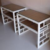 Pair of bedside tables in bamboo effect wood and woven wicker
