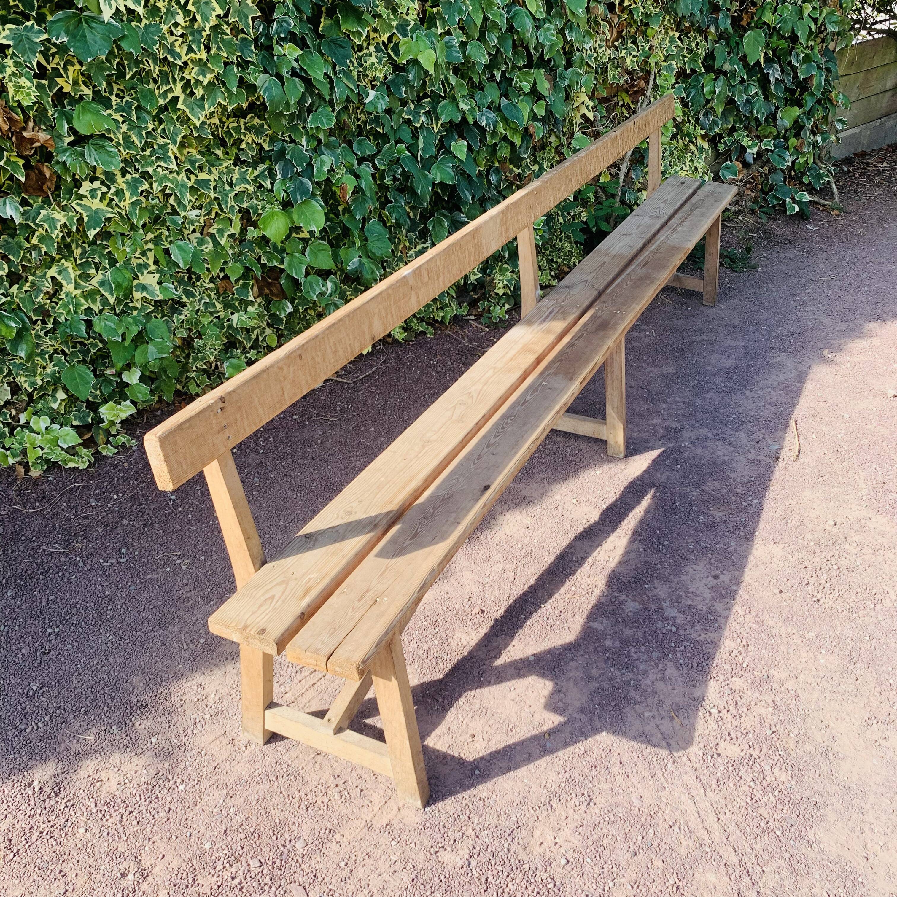 Old wooden church bench with backrest - 3 metres -
