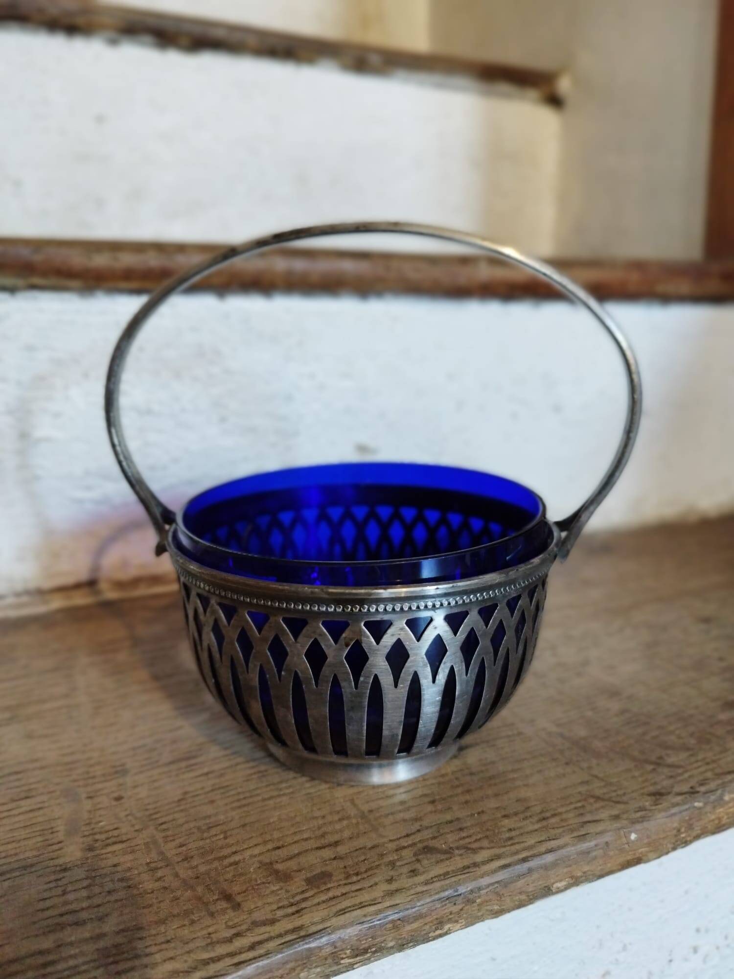 50s sugar bowl in glass and silver metal