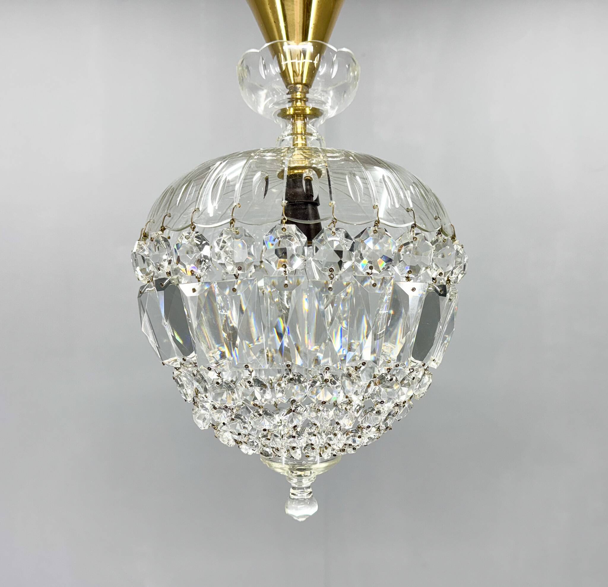 Mid Century Crystal & Brass Chandelier, Czechoslovakia