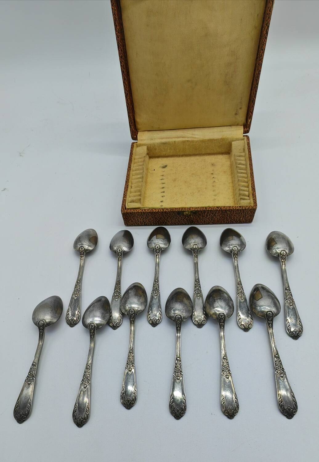 Set of 12 small spoons in silver metal, rocaille style