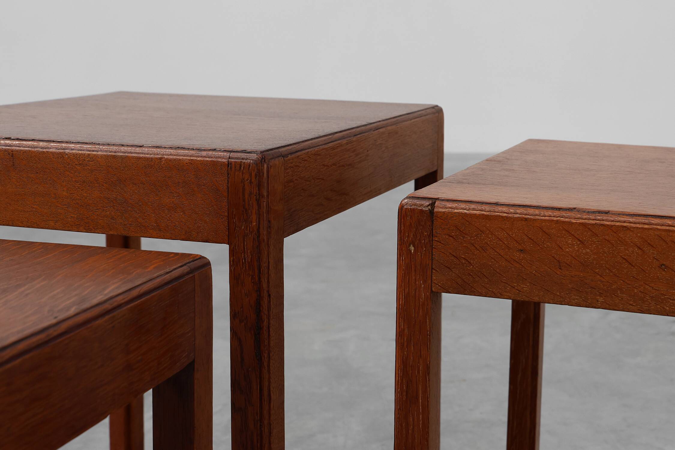 Set of 3 oak wood stacking tables in Art Deco style, France ca. 1925
