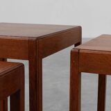 Set of 3 oak wood stacking tables in Art Deco style, France ca. 1925