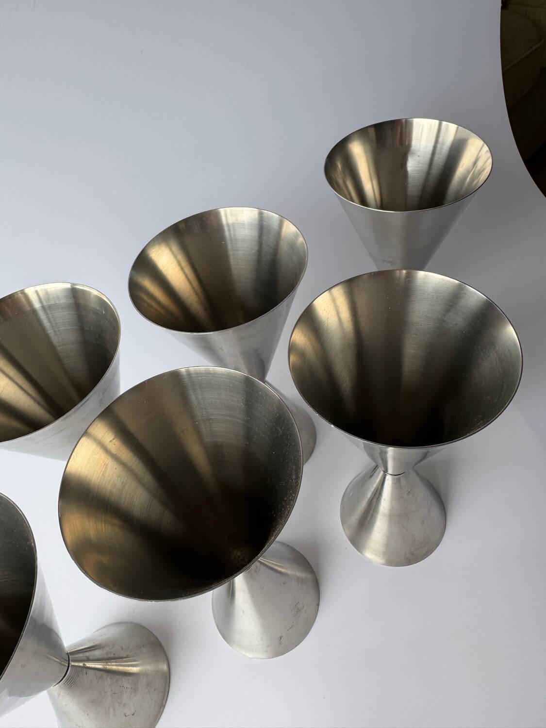 A set of 6 vintage minimalist stainless steel wine goblets