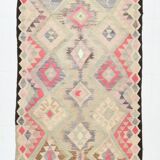 3x12 Pink & Beige Geometric Kilim Runner Rug, 94x378Cm