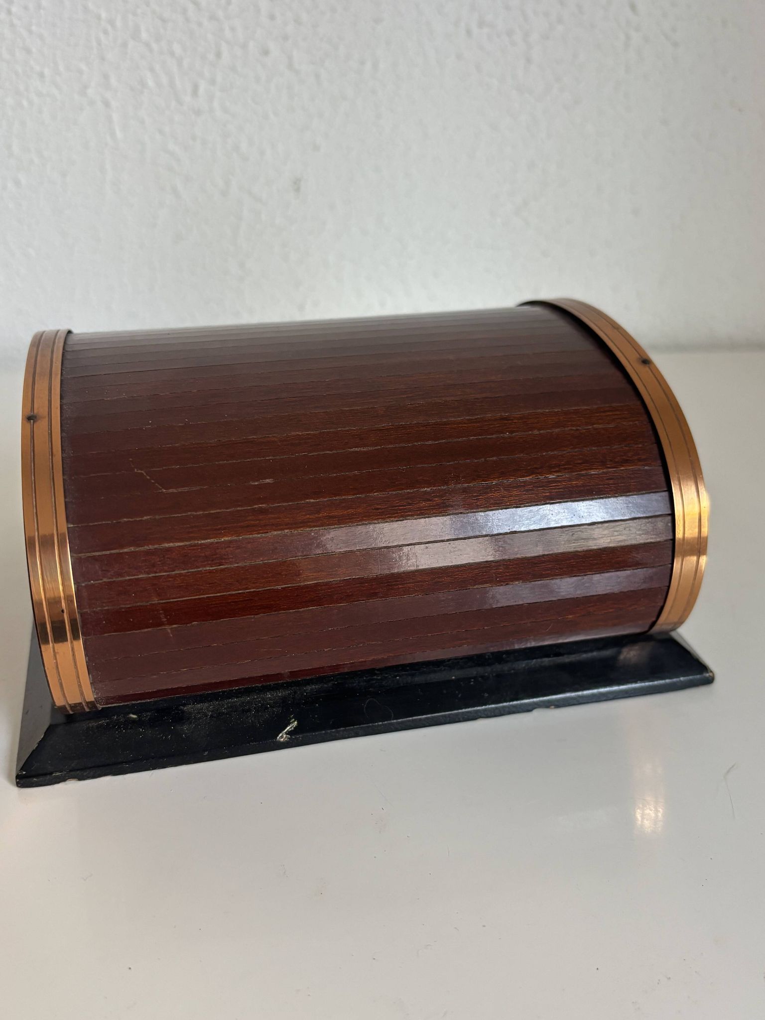 Vintage 1960 cigarette holder ashtray dispenser wood metal - 19 x 15 cm
