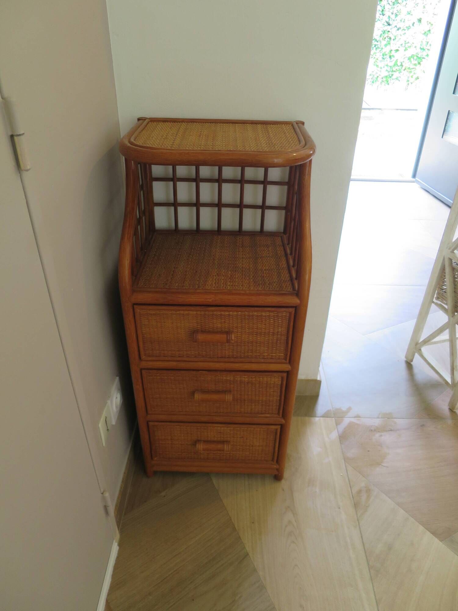 Vintage - sideboard - chest of drawers - woven rattan chest of drawers - wood - bamboo - 80s