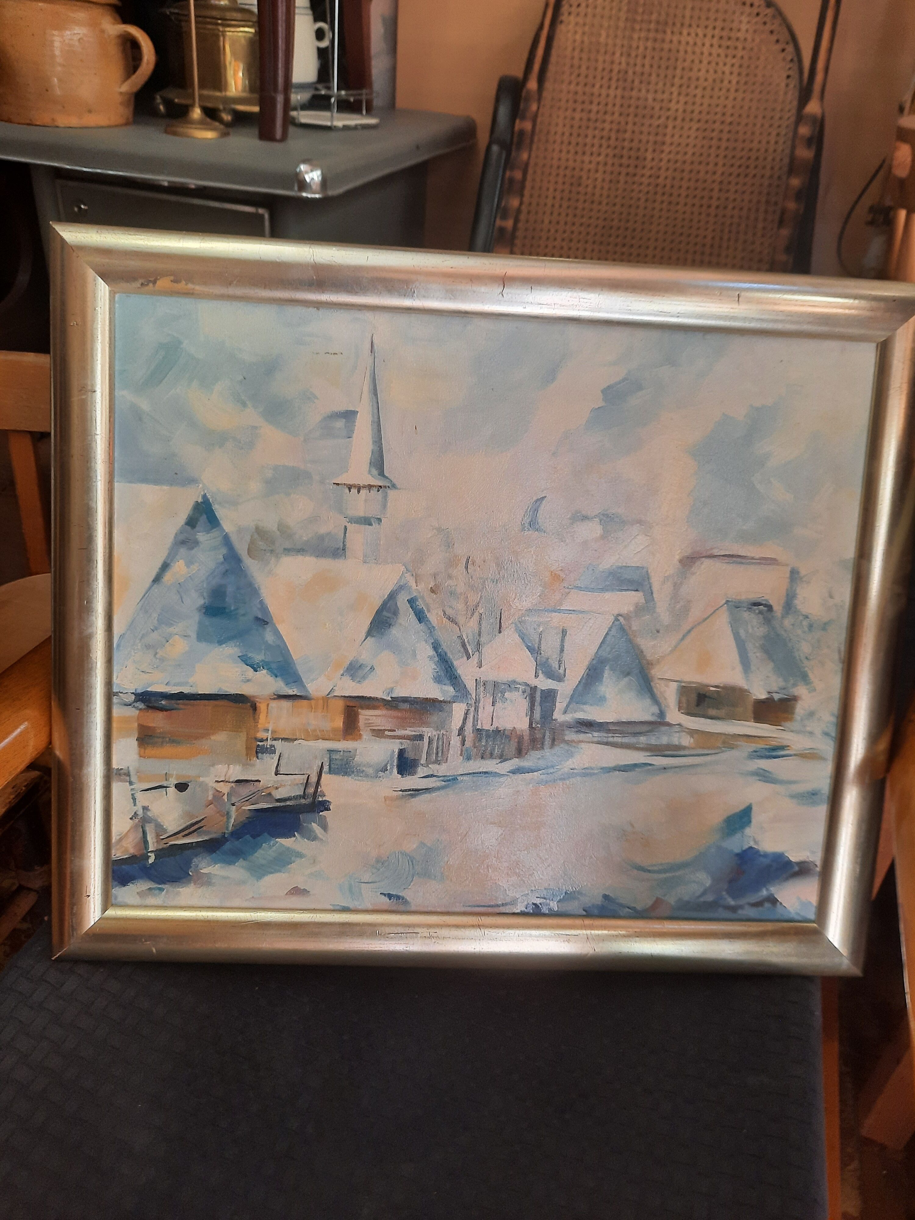 Village painting in winter