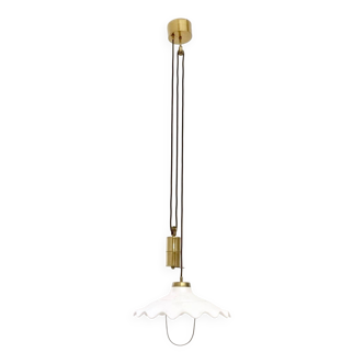 White Ceramic and Brass Adjustable Pendant Lamp, Italy