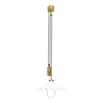 White Ceramic and Brass Adjustable Pendant Lamp, Italy