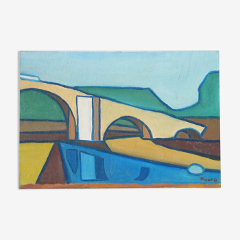 Oil painting painting "Pont roman de mane"