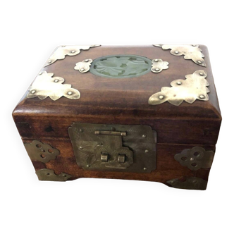 Shanghai China wooden jewelry box decorated with jade plate