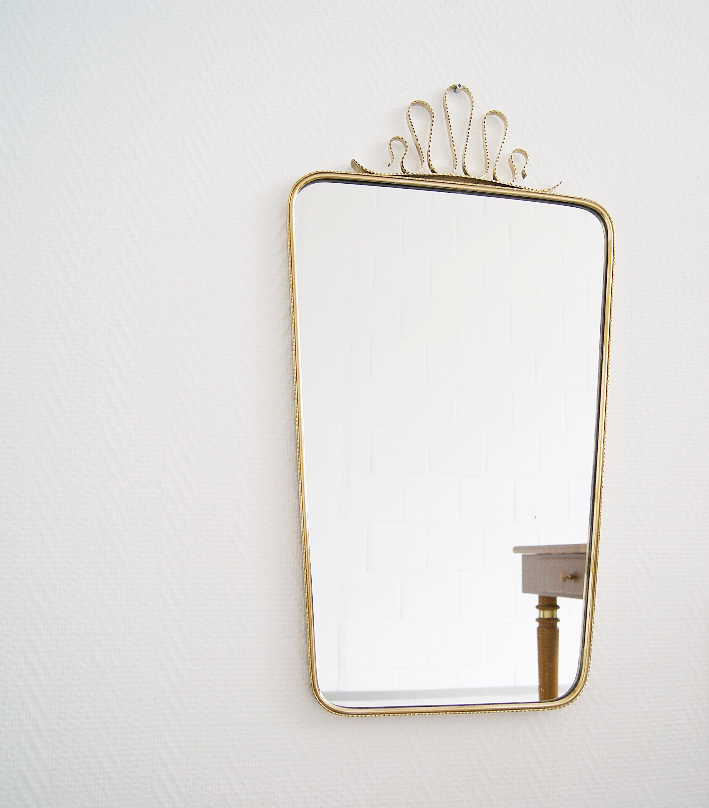 Mid century brass mirror, 40x74cm