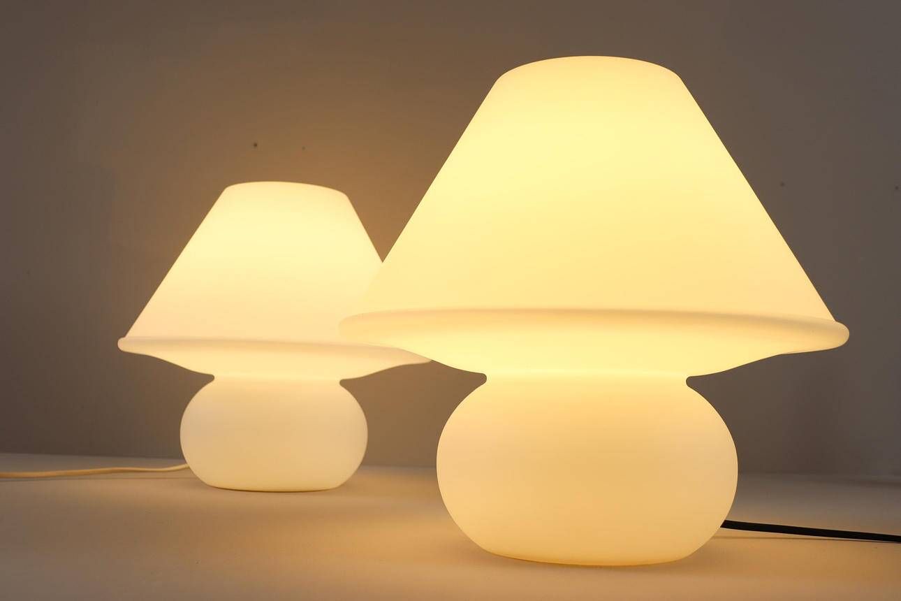 Set of 2 mushroom lamps, opal glass, Glashütte Limburg, Germany, 1970s